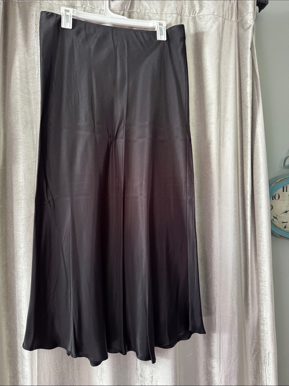 Satin Black Slim A-Line Skirt for Women